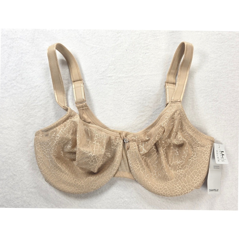 Chantelle Beige Nude Underwire Bra Mesh Full Coverage Back Closure 34 DDD F EUC
